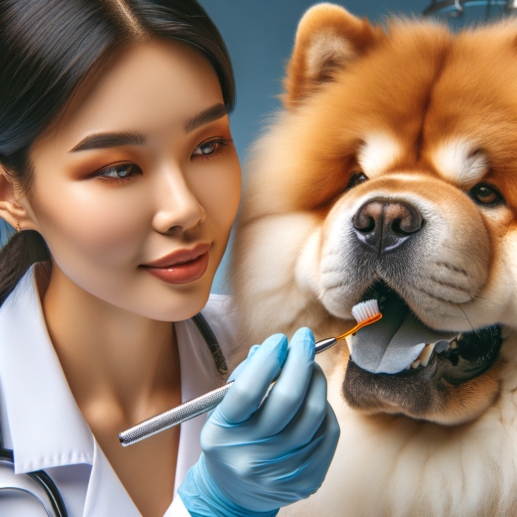 Veterinarian demonstrating Chow Chow dental care, emphasizing the importance of regular teeth cleaning and preventive oral health for maintaining Chow Chow dental health.
