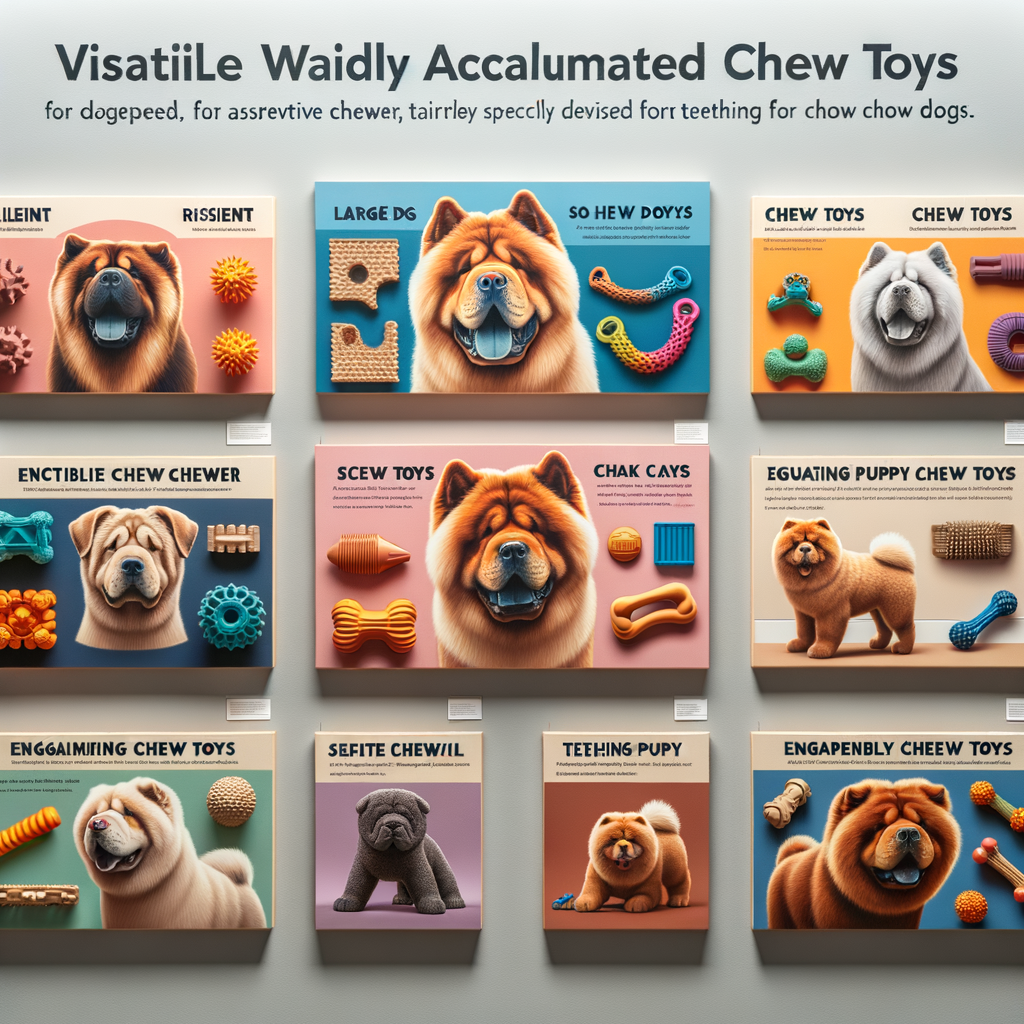 Variety of best Chow Chow chew toys including durable, safe, and interactive options for large dogs, aggressive chewers, and teething puppies, promoting dental health.