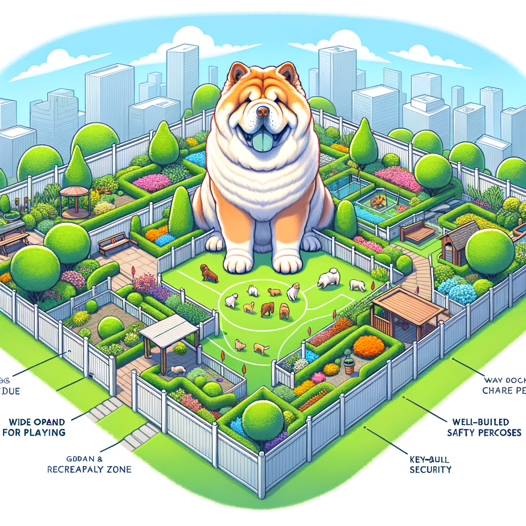 Chow Chow-friendly garden design showcasing pet-friendly gardening practices, safe plants, and secure outdoor space for Chow Chows, emphasizing garden safety tips for Chow Chows.