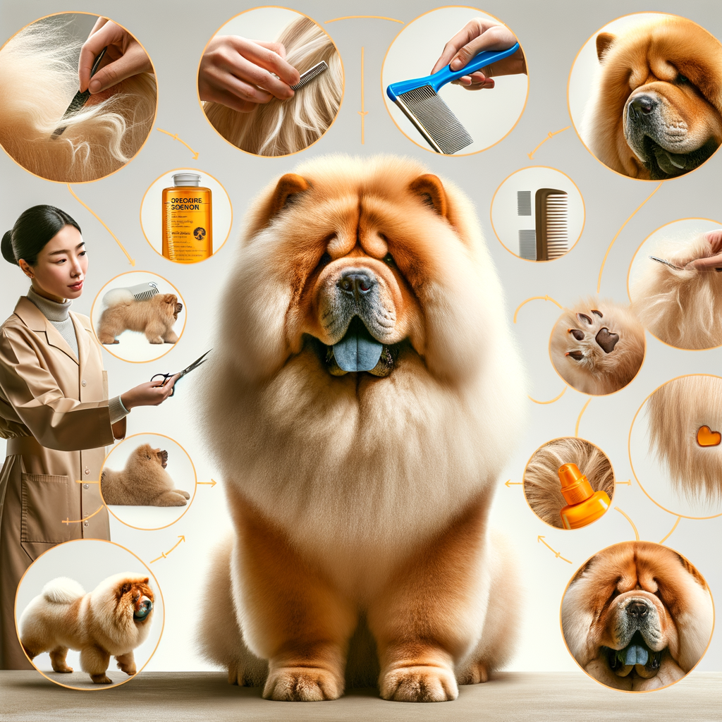 Professional groomer demonstrating Chow Chow grooming tips and techniques for managing Chow Chow fur during shedding season, providing a guide to understanding Chow Chow hair and coat care to reduce shedding and deal with hair loss.