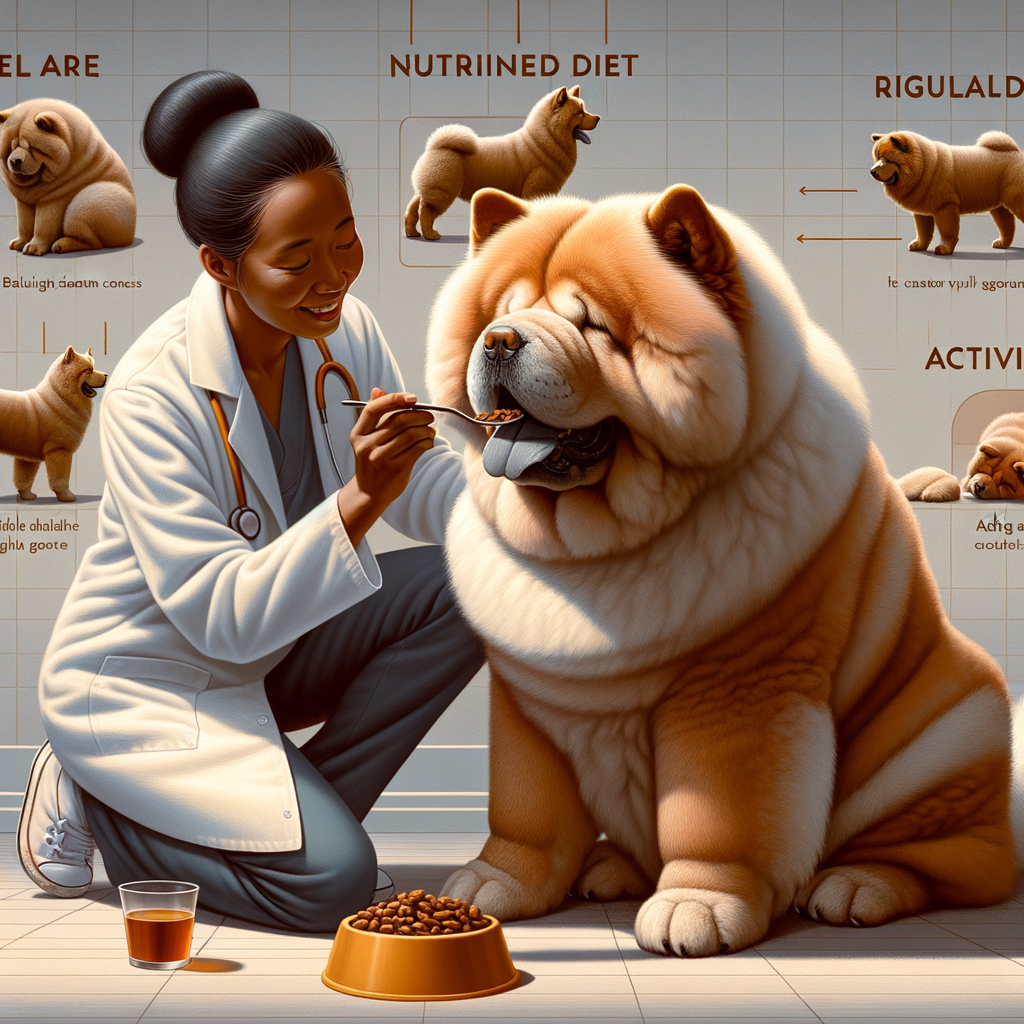 Elderly Chow Chow dog receiving senior care, highlighting the Chow Chow aging process, senior Chow Chow health, diet, exercise, and grooming, indicating potential health issues and lifespan of senior Chow Chows.