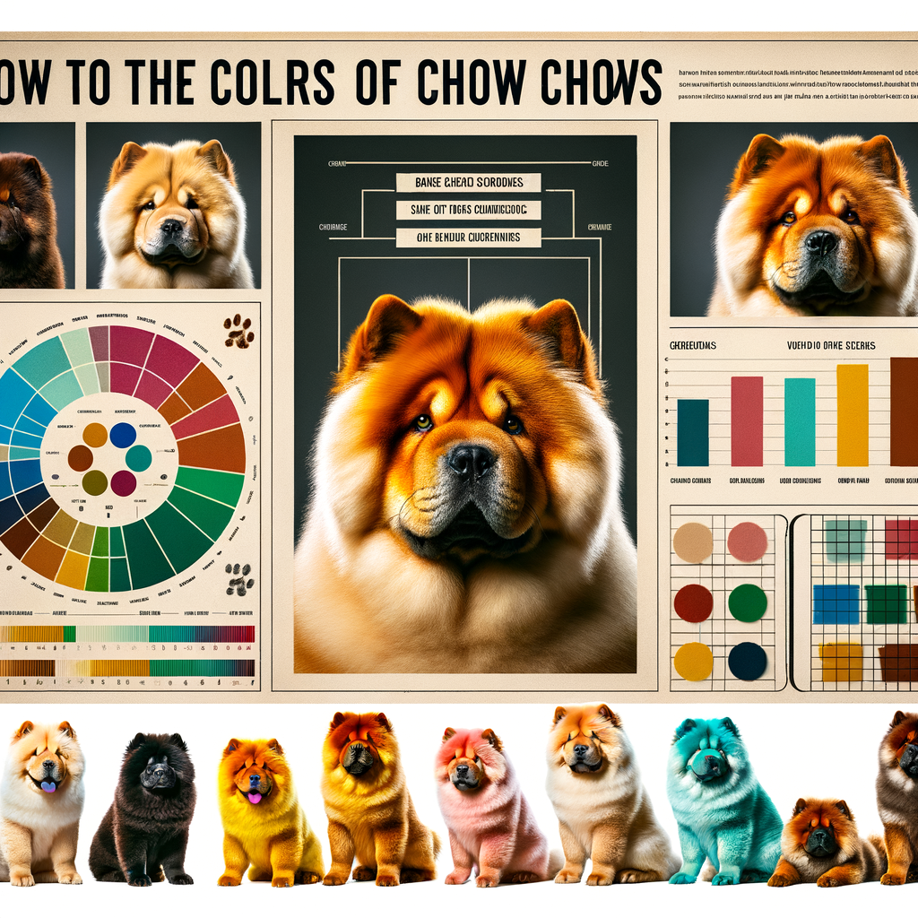 Discovering the unique and rare Chow Chow breed colors with detailed color genetics chart, adorable rare Chow Chow puppies, and informative snippets of Chow Chow breed information, encapsulating the world of Chow Chow dogs.