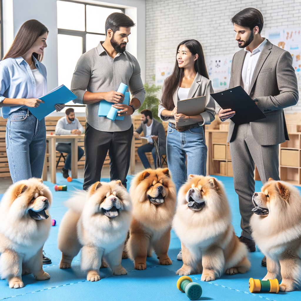 Chow Chow owners preparing their pets for a successful Chow Chow playdate, showcasing positive Chow Chow socialization and interaction, emphasizing on playdate preparation and behavior tips.