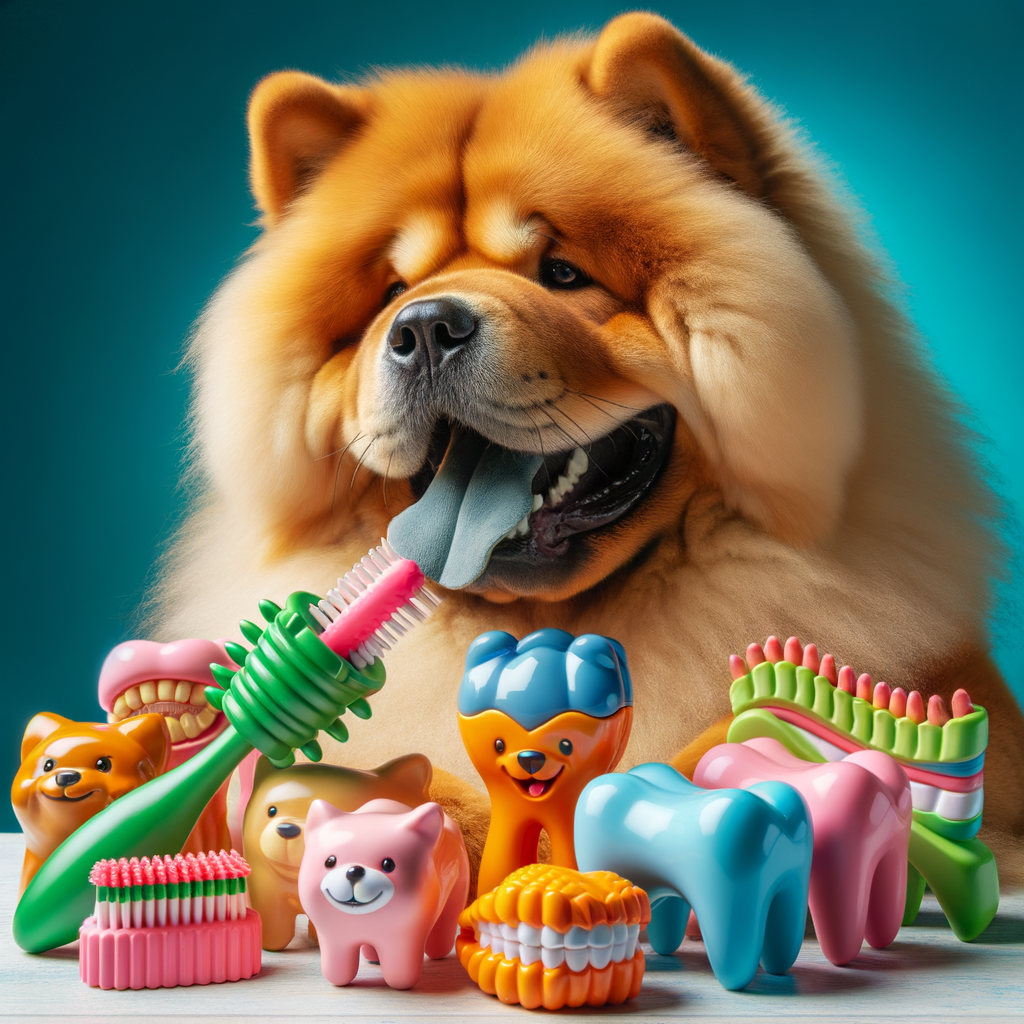 A playful Chow Chow engaging with top-rated chew toys, showcasing the best dog toys for oral health and maintaining Chow Chow's dental hygiene.