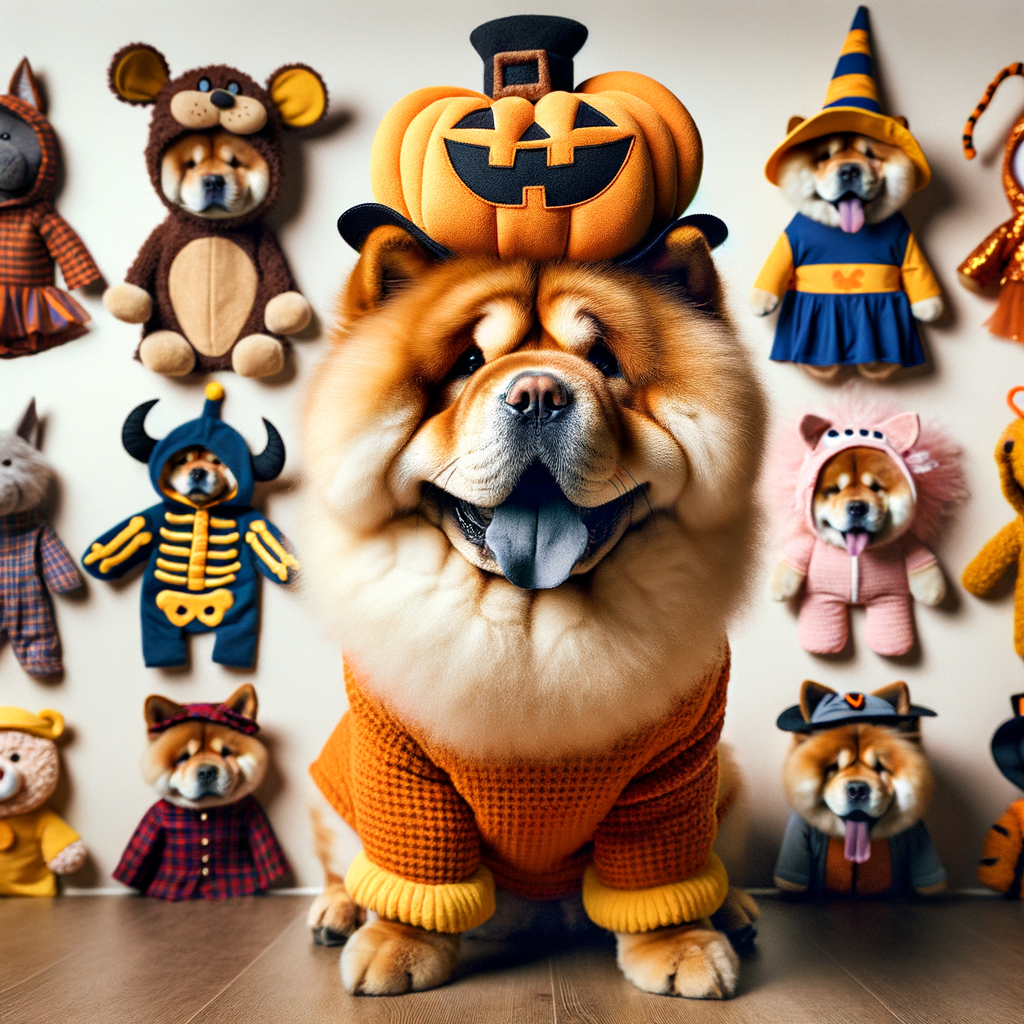 Adorable Chow Chow in creative DIY costumes, showcasing unique Chow Chow outfit ideas, including cute Halloween costumes for pet owners seeking homemade dog costume inspiration.