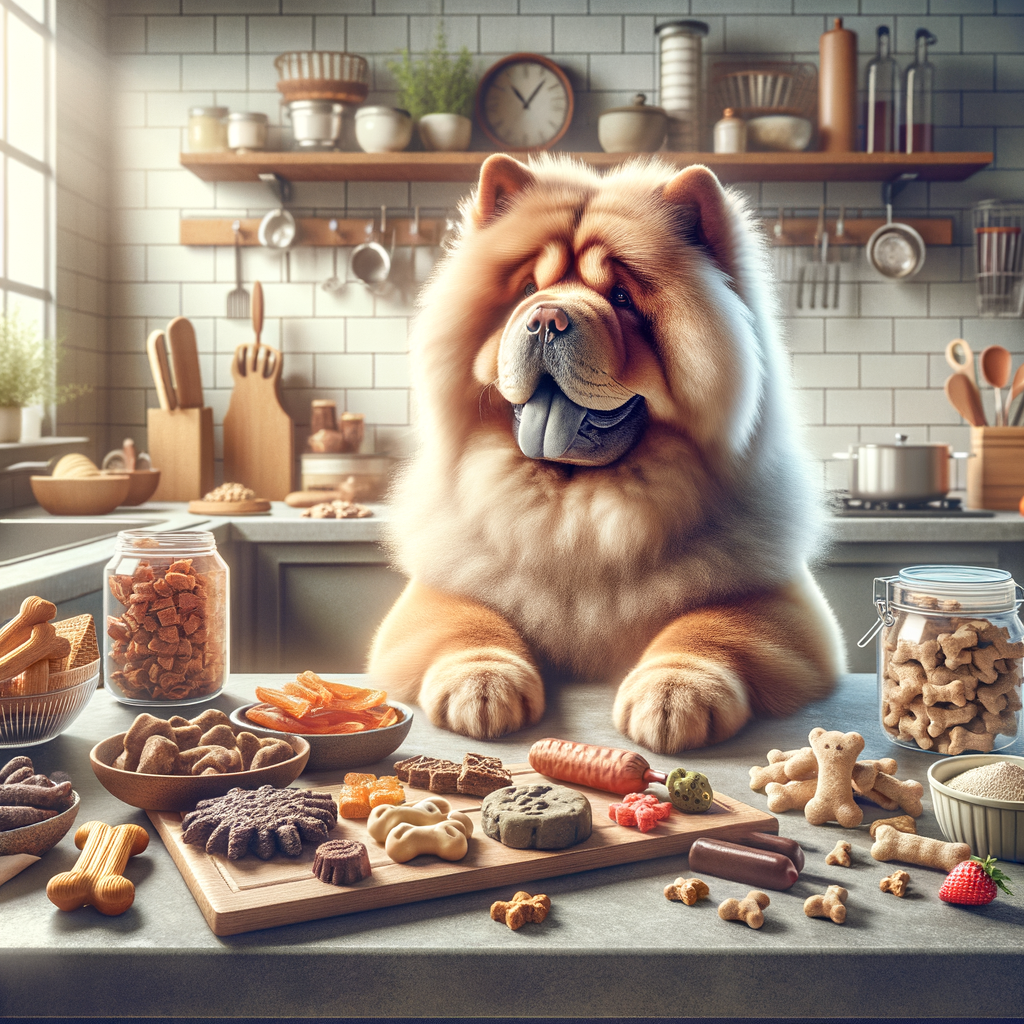 Chow Chow dog eagerly waiting for homemade treats and food, showcasing DIY dog treat recipes and emphasizing on Chow Chow diet and nutrition for a healthy lifestyle.